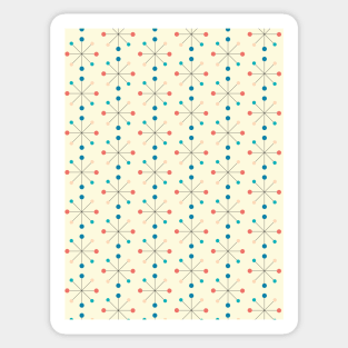 Atomic Age, Mid Century Modern Pattern Yellow, Blue, Peach, Coral Sticker